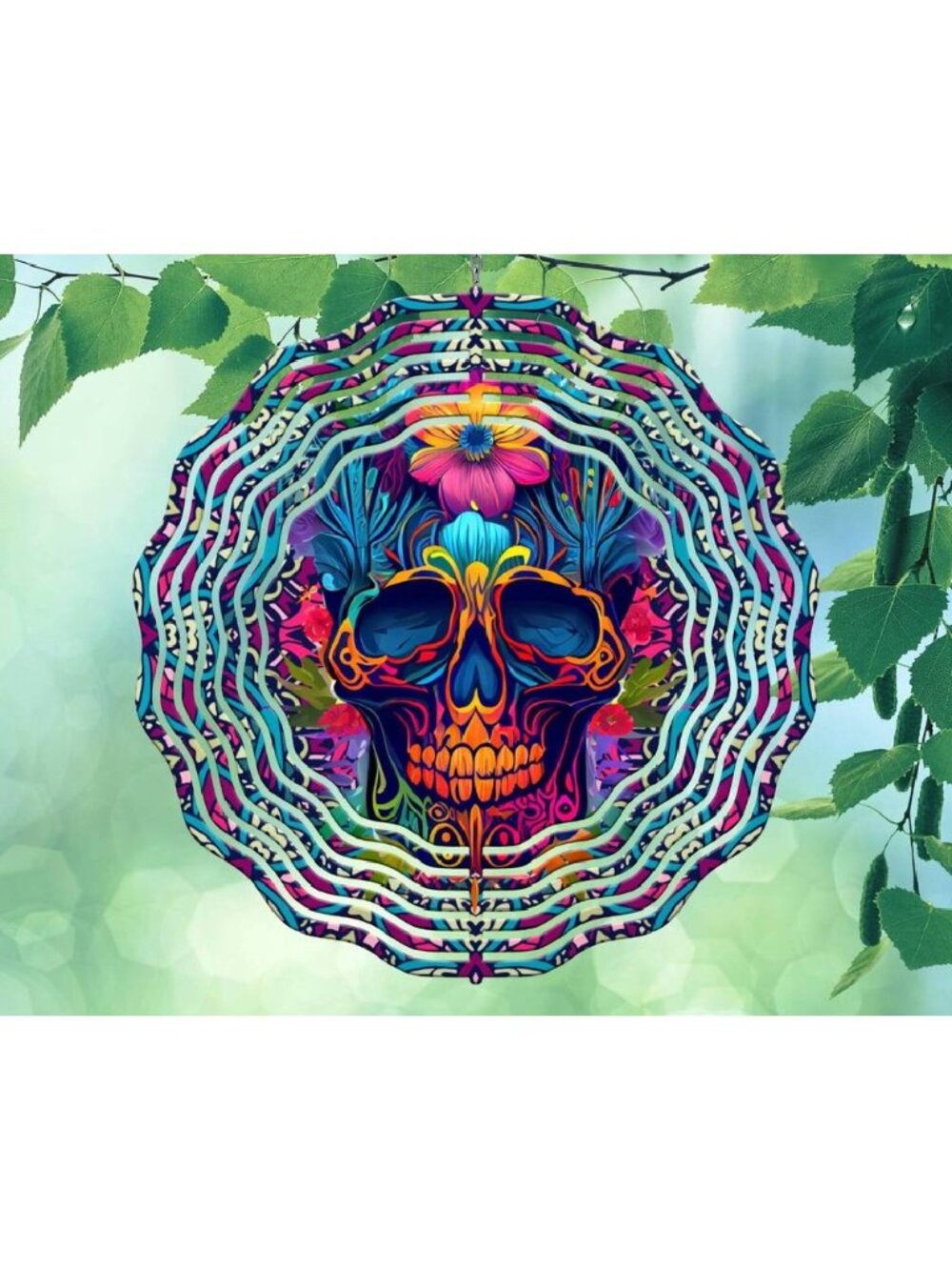 10" Sugar Skull Flowers Colorful Wind Spinner Yard Decor 3D Kinetic rws053